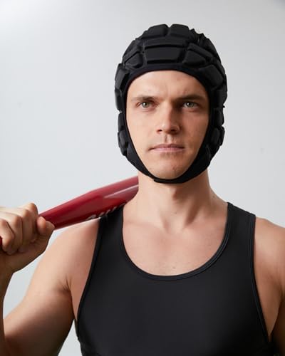 Topeter Padded Rugby Helmet, Protective Soft Shell Headgear Hats - color: Black