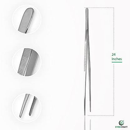 Thumb Dressing Forceps, Mulipurpose Tweezer Stainless Steel, Serrated Tip Straight 24 Inch - size: 24"