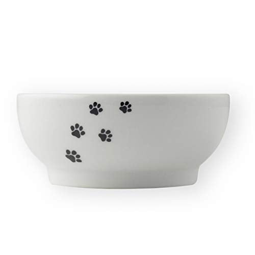 Necoichi Cat Food Bowl & Water Bowl - Shallow Wide Cute Cats Dish - Prevents Neck & Whisker Fatigue - Dishwasher & Microwave Safe - No Spill Ceramic Cat Bowl for Indoor Cats & Kittens (Paw Style) - color: Cat-