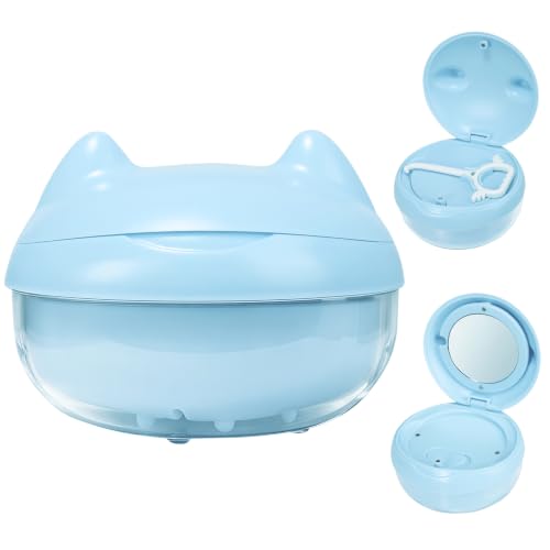 Retainer Case Denture Bath Case Basket Mirror Leak-proof Blue Cat - color: Blue Cat
