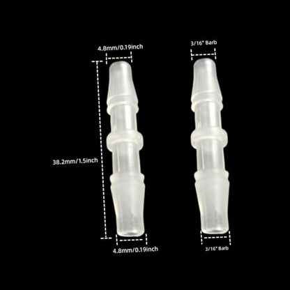 Plastic Hose Barb Fitting 3/16" x 3/16" Pipe Connectors Joint Splicer Mender Adapter Union for Aquarium Household Adapters Fuel Gas Liquid Air (6Pcs)