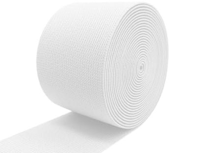 White Wide Knit Elastic Band 3" x 5yd for Sewing - color: White
