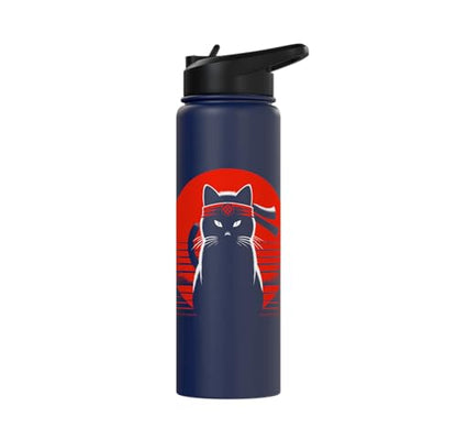 Japanese Cats Lovers And Cool Fighting Ninja Cat Fighter Stainless Steel Insulated Water Bottle - color: Navy Blue