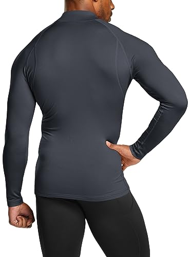 TSLA Men's Thermal Long Sleeve Compression Shirts, Mock/Turtleneck Winter Sports Running Base Layer Top - color: 2pack Black, Red/Charcoal, size: Small