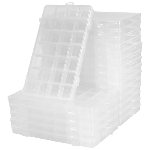 20PCS 28 Grids Clear Plastic Organizer Box with Fixed Dividers for Beads, Fishing Tackles & Small Parts Storage (7.9x6.2x1.2in)