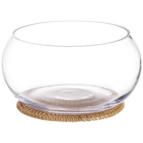 Lotus Bowl Planter with Rattan Mat, 10 in Clear Glass Hydroponic Bowl, Indoor Aquatic Plant Terrarium for Lotus and Water Greens, Transparent Decorative Lotus Pot, Fish Tank