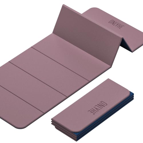 Foldable Yoga Mat (12mm) Exercise Mats for Home Workout,Comfortable and Durable,Thick-Portable Folding Mat,Non Slip,Pilates Mat Thick,Outdoor Use,Meditation,Travel,Camping（71"x24" x0.47"） - color: Dark pink + navy blue