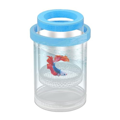 Fish Breeder Box - Clear Acrylic, Strong Suction Cups, V-Grate, Safe Fry Hatching Tank Guppy, Protects Fish, Betta Shrimp Isolation Space, Aquatic Separator Nursery | for Aquarium - color: Blue