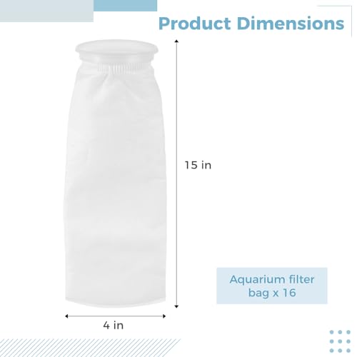 16 Pack 4 Inch Ring Filter Socks 200 Micron, Aquarium Felt Filter Bags 4 Inch Ring 15 Inch Long, Sump Aquarium Mesh Filter Sock for Saltwater Freshwater, Fine Micro Fish Tank Filter Socks