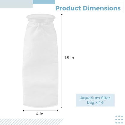 16 Pack 4 Inch Ring Filter Socks 200 Micron, Aquarium Felt Filter Bags 4 Inch Ring 15 Inch Long, Sump Aquarium Mesh Filter Sock for Saltwater Freshwater, Fine Micro Fish Tank Filter Socks