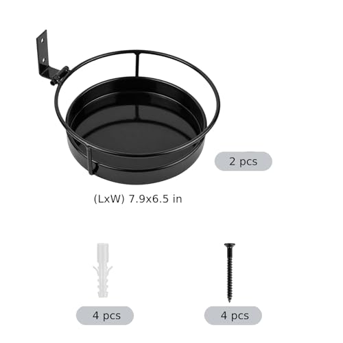 2 Pcs Wall Mounted Plant Holders, Wall Hanging Metal Flower Pot Racks, Floating Plant Shelves with Ring and Base, Indoor Outdoor Decorative Planter Stands for Garden, Porch, Patio