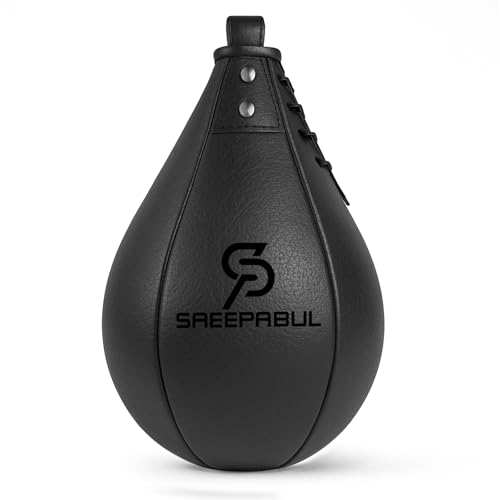 Speed Bag,Speed Bag for Boxing,PU Leather Reflex Training Pear Shaped Punching Bag,Fast Reaction Skills Development Perfect for Kids Teens Adults Boxing Coaches - color: Pro Black(9.5" x 7.1")