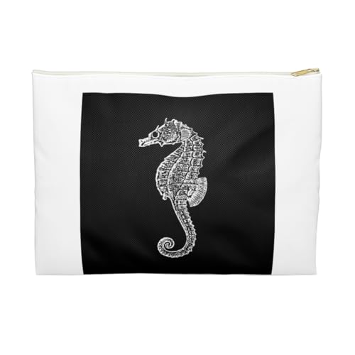 3dRose Black seahorse print. Sea Horse. Ocean marine beach aquarium aquatic Accessory Pouch Small