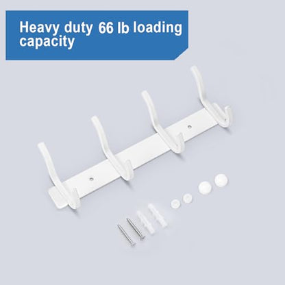White Coat Rack Wall Mount, 12 Inch Coat Hooks with 4 Hooks, 2 Pack - color: White, size: 4 Hooks 2 Pieces