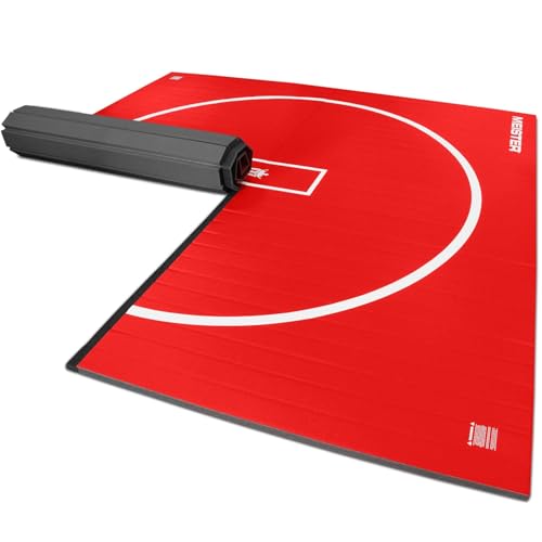 Meister FlexFloor Wrestling Mat - 10ft x 10ft Roll-Up Pro Training Mat for Home & Gym - color: Red