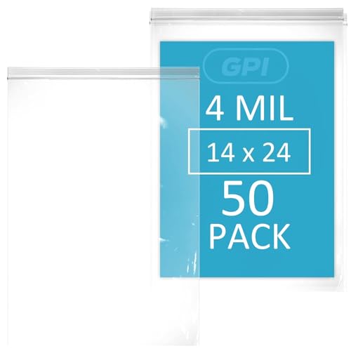 GPI - 14" x 24" Extra Large Reclosable Zip Bags - 4 Mil Heavy-Duty - Pack of 50 - Clear Plastic Zipper Lock Bags, Resealable Poly Baggies For Clothing, Tools, Travel, Storage & Packaging. - color: 4 Mil Heavy-Duty, size: 14" X 24"