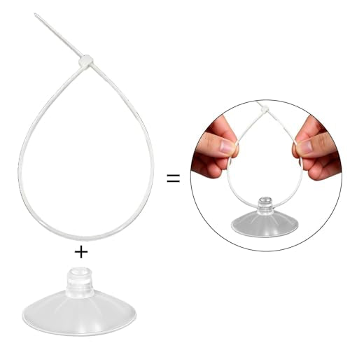 30 PCS Mini Aquarium Suction Cups 35mm with 50 PCS Adjustable Transparent Zip Ties for Fish Tank Plants, Planter, Binding Moss, Window