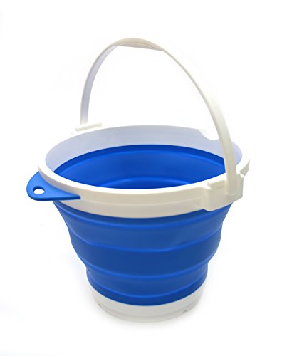 SAMMART 10L (2.64Gallon) Collapsible Fishing Bucket with Locking Lid - Foldable Round Tub - Portable Plastic Water Pail - Space Saving Outdoor Waterpot (Blue) - color: Blue