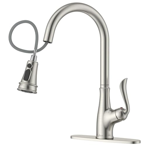 APPASO Patented Brushed Nickel Kitchen Faucet, Lead-Free Single Handle Kitchen Faucet with Pull Down Sprayer for RV Bar Laundry, cUPC-Certified Pull-Out Hose, Water Supplies & Valve - color: Brushed Nickel