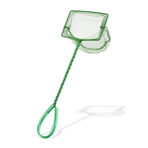 Aquarium Fish Net Small Betta Fish Tank Cleaning Net Sludge Food Residue Wastes Skimmer with Soft Fine Mesh and Braided Matal Handle for Small Ponds and Pools(4 inch) - size: 4 inch