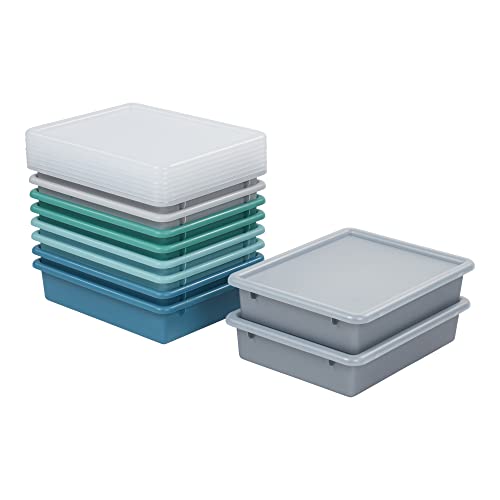 ECR4Kids Letter Size Plastic Tray Organizer with Lids, Small, Storage Bins, Contemporary, 10-Piece