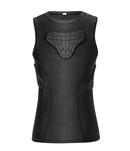 Youth Padded Compression Shirt Vest Rib Chest Protector Football Baseball - color: Padded Vest Black, size: Small