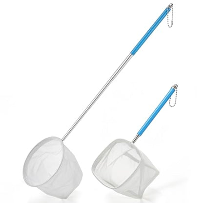 2 Pcs Fish Tank Net, Small Fish Net Aquarium, Fish Net for Fish Tank, Fine Mesh Small Aquarium Net with Extendable Long Handle for Shrimp & Bettas Aquarium Accessories (Square and Round)