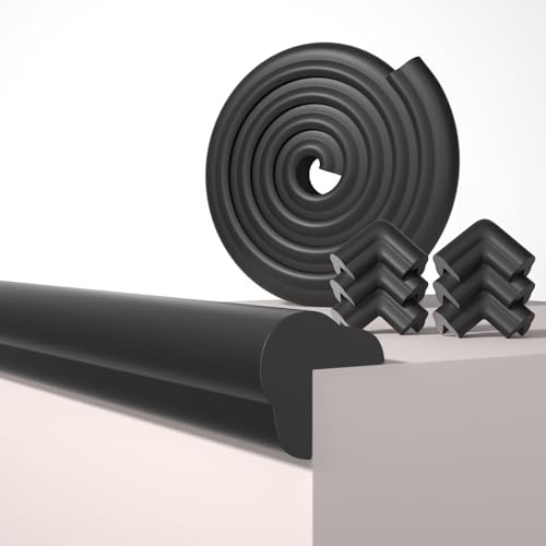 Edge Corner Protector Baby Proofing, 6.56FT 0.6'' Thicken L-Shape Furniture Fireplace Safety Bumper Guard with 6 Corners, Pre-Taped, Soft NBR Rubber Foam, Table Edge Protector for Baby (Black) - color: Black, size: 0.6''Th (6.56ft)