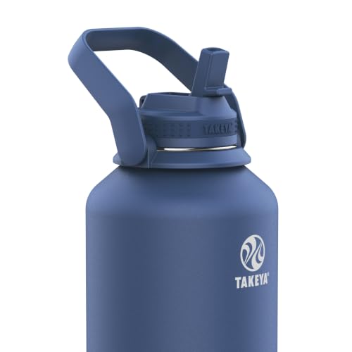 Takeya 64 oz Actives Stainless Steel Water Bottle with Straw Lid – Leakproof, Double-Wall Insulated, Keeps Drinks Cold 24 hrs/Hot 12 hrs, BPA-Free, Powder-Coated, Gym & Travel, Midnight Blue - color: Midnight Blue, size: 64 Ounces