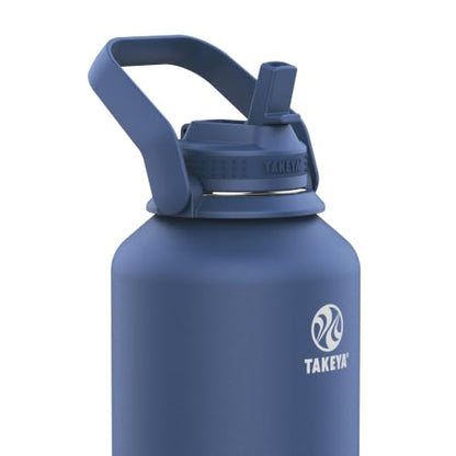 Takeya 64 oz Actives Stainless Steel Water Bottle with Straw Lid – Leakproof, Double-Wall Insulated, Keeps Drinks Cold 24 hrs/Hot 12 hrs, BPA-Free, Powder-Coated, Gym & Travel, Midnight Blue - color: Midnight Blue, size: 64 Ounces