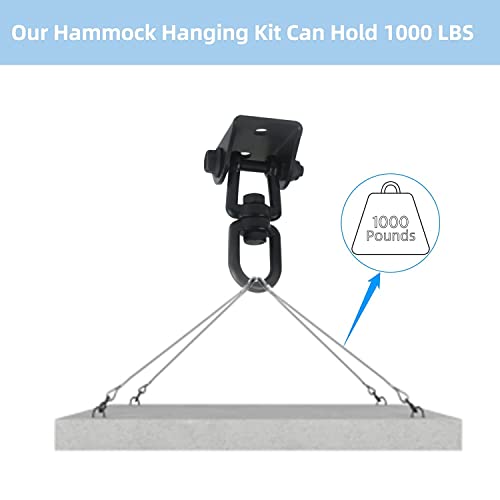 Hammock Hanging Kit 360° Rotating Hanging Chair Hardware 1000 lb Capacity - color: Black, size: 1