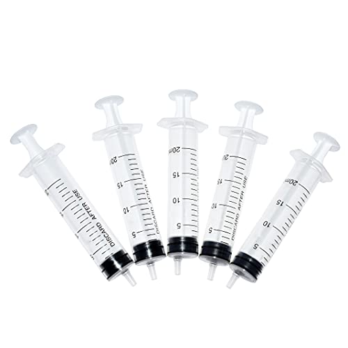 Karlling 20 ML CC syringe for liquid,Large Plastic Syringe Without Needle For Liquid Nutrient Measuring,Scientific Lab(5 Packs) - style: *20ML(5 Pack)