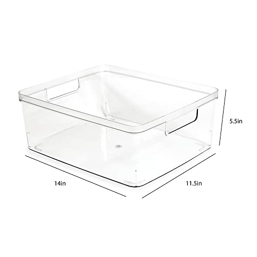 Isaac Jacobs 2-Pack Large Clear Storage Bins (11.5” L x 14” W x 5.5” H) w/Cutout Handles, Plastic Organizer for Home, Office, Kitchen, Fridge/Freezer, Bathroom, BPA Free, Food Safe (Large)