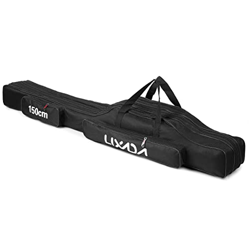 Lixada Fishing Rod Case - 3 Layers Oxford Bag, Portable Folding Carrier for Rods and Reels, Tackle Storage Travel Bag, 90cm/120cm/150cm Optional - color: Black, size: 150cm