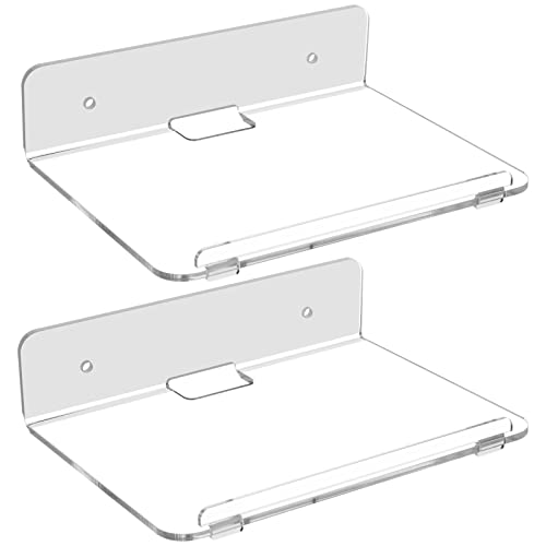 Cosmos Set of 2 Acrylic Floating Wall Shelves Hanging Shelves, Adhesive Wall Display Shelf Stand for Plant Pot, Speaker, Security Camera, Figures in Office and Home, 7.8 x 5.8 Inch (Transparent Clear) - color: Transparent Clear