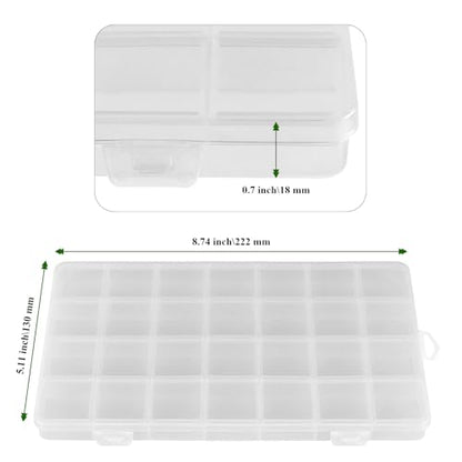 20PCS 28 Grids Clear Plastic Organizer Box with Fixed Dividers for Beads, Fishing Tackles & Small Parts Storage (7.9x6.2x1.2in)