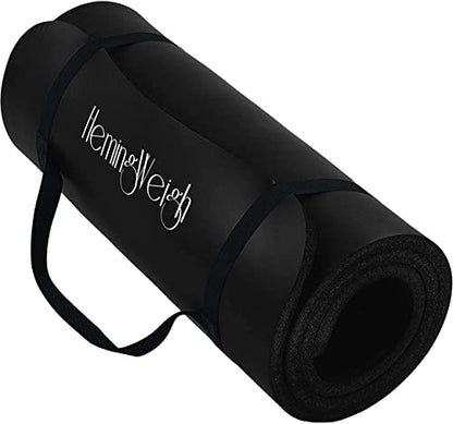 HemingWeigh 1 Inch Extra Thick Non Slip Yoga Mat - Exercise Mats for Home Workouts, Black (70"L x 23"W)