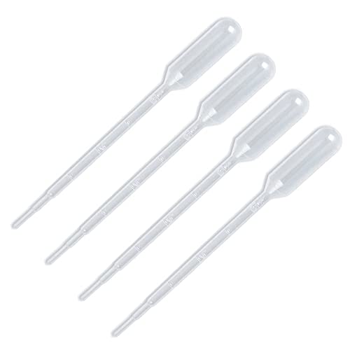 100 Pack Disposable Transfer Pipettes, Plastic Pipettes with Graduated Scale & Bulb Dropper for Essential Oils, Laboratory, Science Experiments (1 ML, 100)