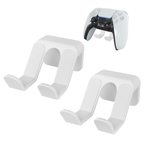 2PCS Controller Holder Wall Mount Headset Holder by Adhesive Screw | Controller mount headset stand for xbox series x/s, ps5, ps4, pc gaming stuff accessories with stable 3m adhesive - color: White(2 Pack)