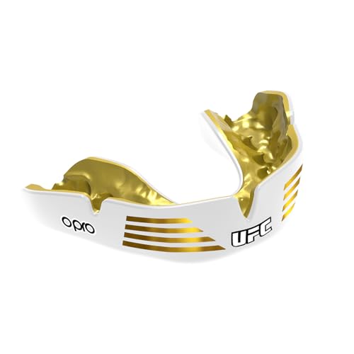 OPRO Instant Custom Fit UFC Moldable Mouth Guard, Dentist Level, Gold/White