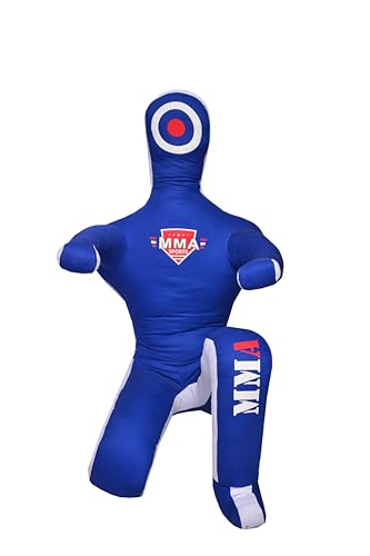 Kids Grappling Standing Dummy - Unfilled – Wrestling, Jiu-Jitsu, MMA Training Dummy with Moveable Arms and Legs – Durable Polyester Fabric - color: Blue-Sit, size: 6 ft-72 Inch