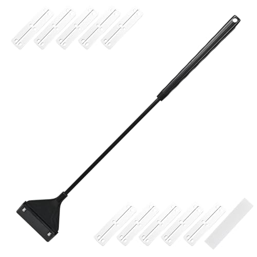 Algae Scraper for Glass Aquariums - 24.5 Inch Rigid Long Handle Aquarium Razor Scraper Tool, Screw-Locked Fish Tank Cleaner with 10 Stainless Steel Blades & Hex Wrench, Optimized for Flat Glass - size: 24.5inch