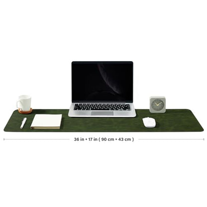 Distressed Leather Desk Mat - Non-Slip PU Desk Pad for Office and Home - Desk Organization and Accessories - Ideal for Large Mouse Pad and Desk Mats on Top of Desks(Forest Green,36"x 17")