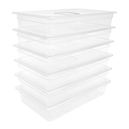 6 Pack Food Pans, 4 Inch Deep Clear Food Pan with Lids,Commercial Food Storage Containers for Restaurant, Hotel