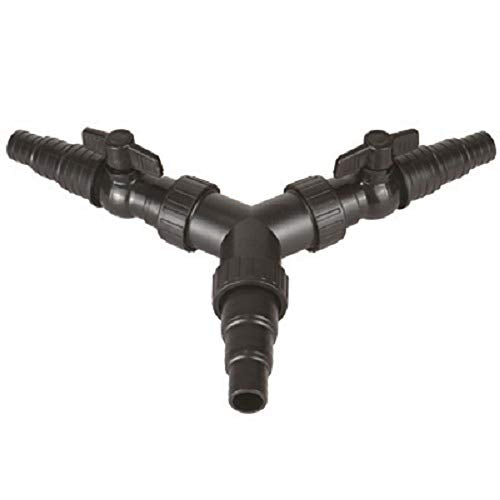 PondXpert 3 Way Y Pond Hose Connector with Flow Regulators 25/32/38mm, Water Garden Pond Tubing Flow Splitter, Koi Fish Pond Plumbing Fittings and Water Control