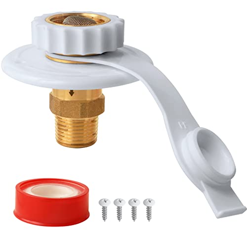 RV Water Inlet Replacement,RV City Water Inlet with Check Valve,City Water Fill Inlet Flange Brass Fresh City Water Inlet Connection for RV Camper Trailer Marine Motorhome,White - color: White
