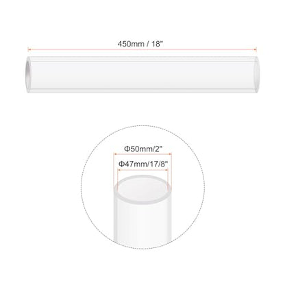 18" Clear Plastic Rigid Pipe 47mm ID x 50mm OD (1 7/8" ID x 2" OD) Acrylic Round Tubing, [for Plumbing, Hydraulics, Aquarium] - size: 1 7/8" x 2"