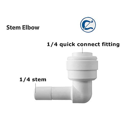 Water Pipe Stem Elbow Connector for 1/4" Tubing 90 degree elbow Push to Connect Plastic Quick Fittings for Reverse Osmosis System(Pack of 10)