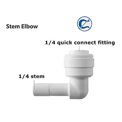 Water Pipe Stem Elbow Connector for 1/4" Tubing 90 degree elbow Push to Connect Plastic Quick Fittings for Reverse Osmosis System(Pack of 10)