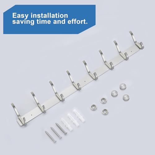 23 Inch Coat Rack Wall Mount with 8 Hooks, Silver Coat Hooks - color: Silver, size: 8 Hooks